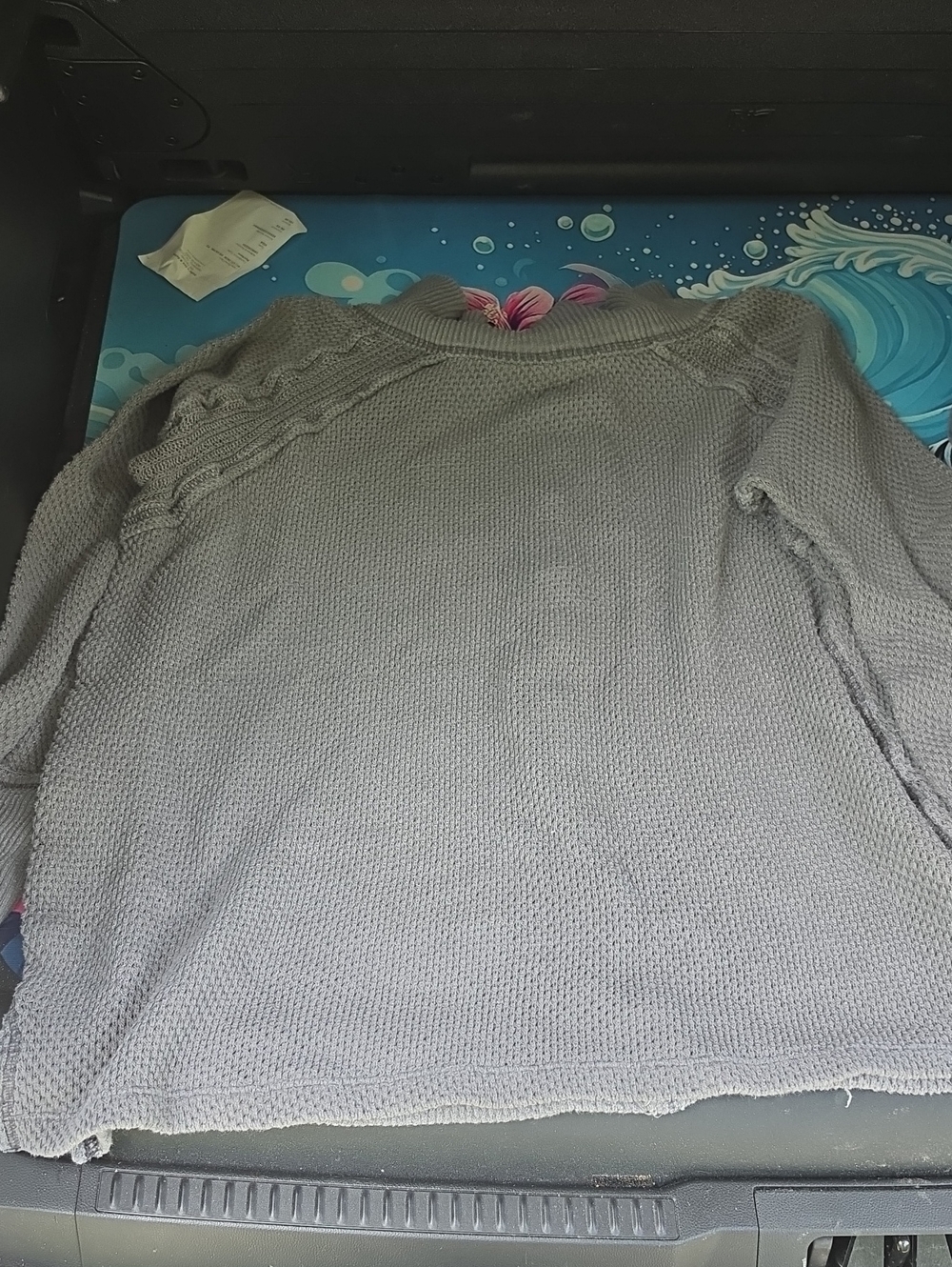 We The Free Heather Gray Scoop Neck Cable Accent Sweater